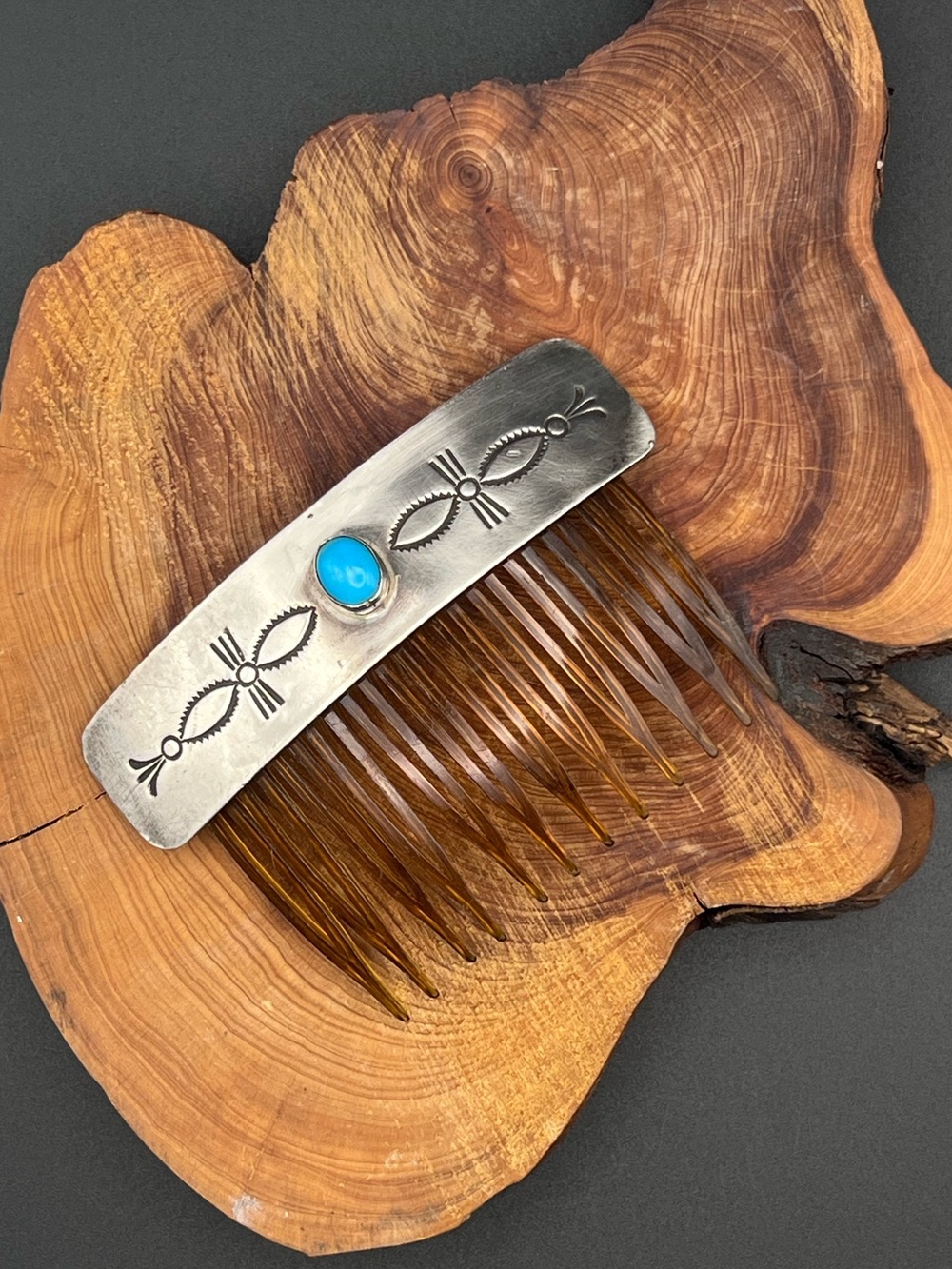 Native American Sterling Silver & Turquoise Hair Comb - Picture 5 of 6